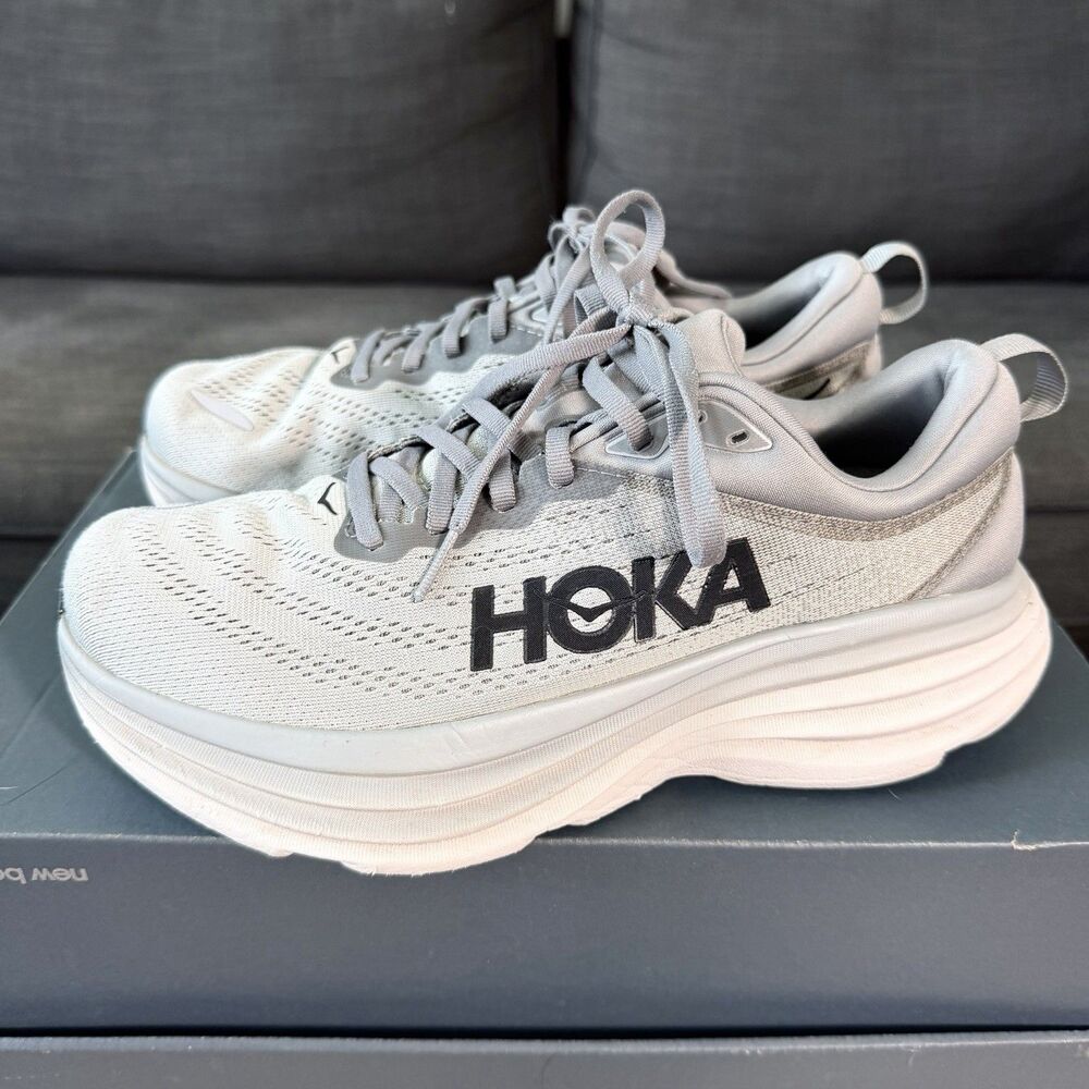 Hoka One One Bondi 8 X WIDE Harbor Mist Gray Running Shoes Men's Size 8 4E